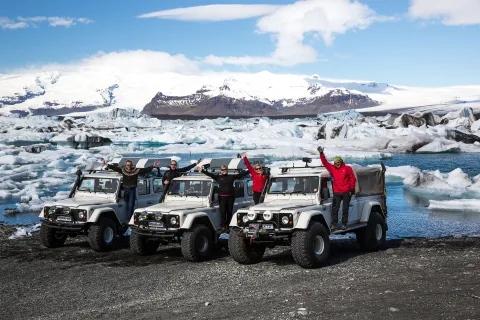 superjeep, jökulsarlon, glaciär, island, gruppresa